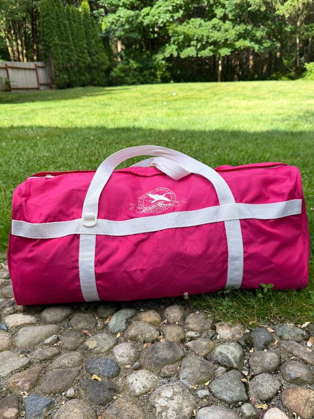 Vintage 1980s Eddie Bauer Pink Nylon Duffle Bag Travel 28"